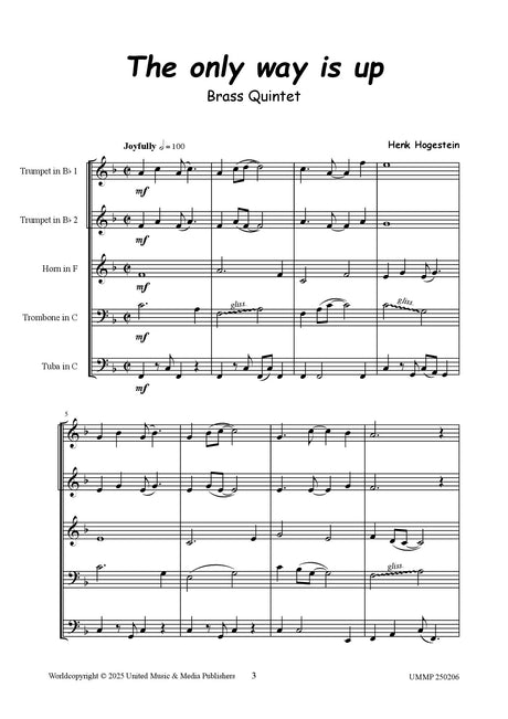 Hogestein - The Only Way Is Up for Brass Quintet - BR250206UMMP