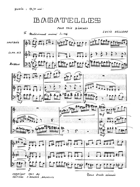 Vellere - Bagatelles for Oboe, Clarinet, and Bassoon - CM0429EJM