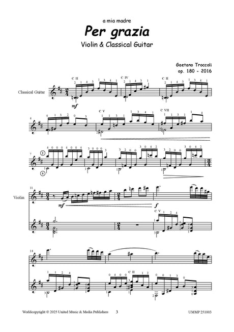 Troccoli - Per Grazia for Violin and Guitar - CM251003UMMP