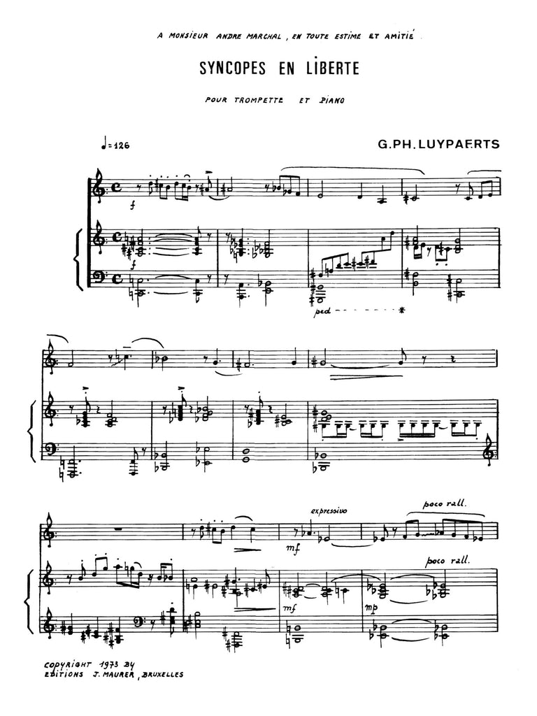 Luypaerts - Syncopes en liberté for Trumpet and Piano - TP0855EJM