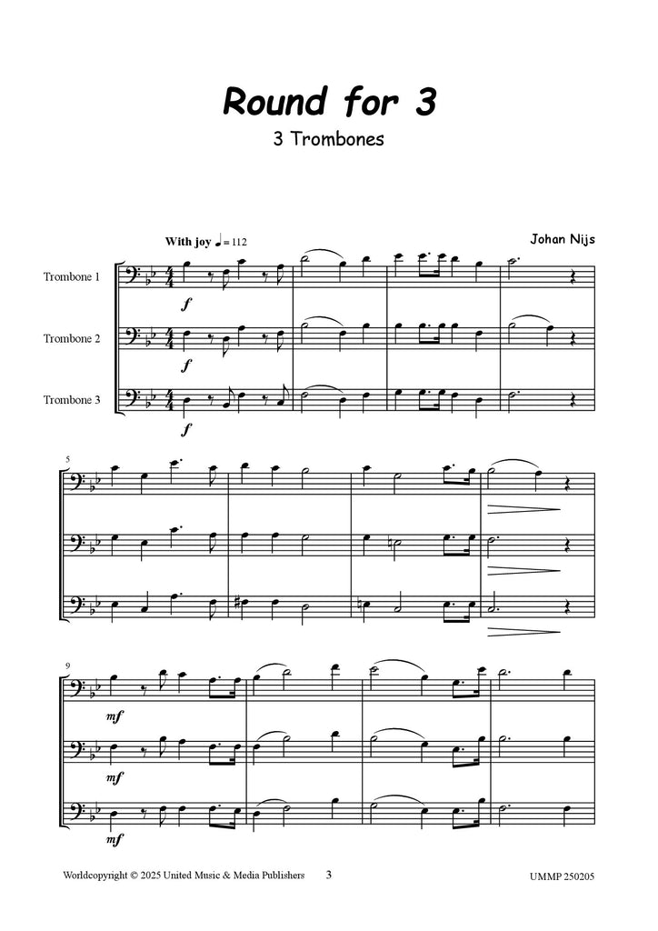 Nijs - Round for 3 for Trombone Trio - TRC250205UMMP
