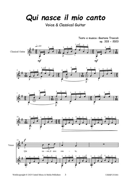 Troccoli - Qui nasce il mio canto for Voice and Guitar - V251001UMMP