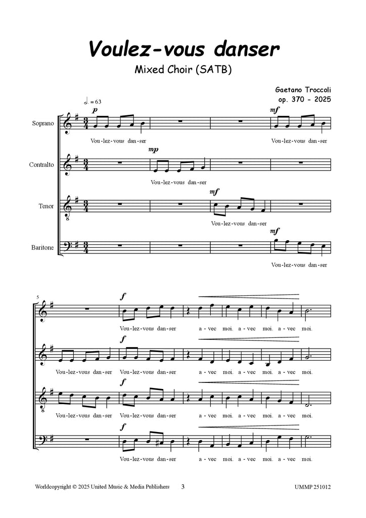 Troccoli - Voulez-vous danser for SATB Choir - V251012UMMP