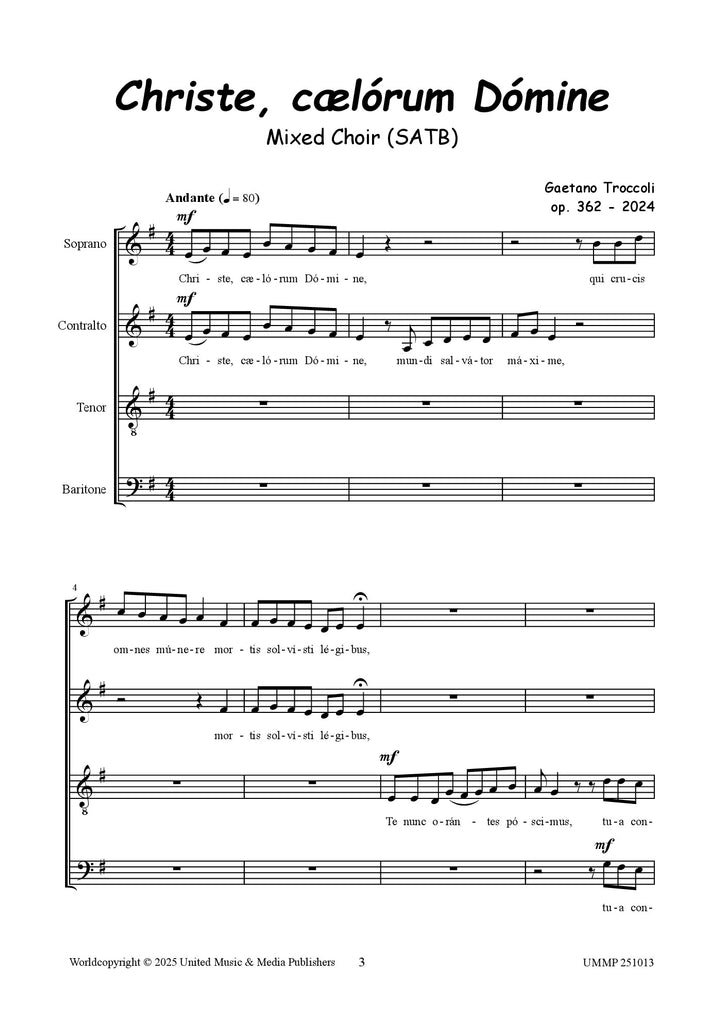 Troccoli - Christe, caelorum Domine for SATB Choir - V251013UMMP