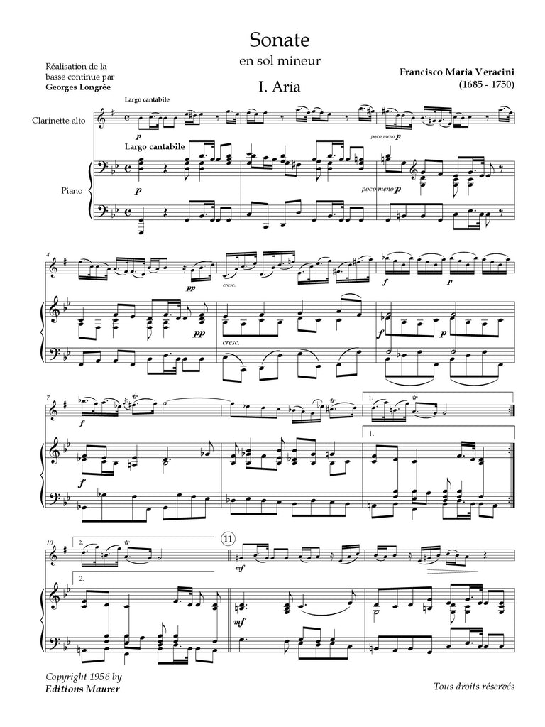 Veracini - Sonate en sol mineur (Alto Clarinet and Piano) - ACPNEW061EJM