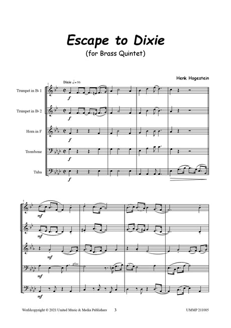 Hogestein - Escape to Dixie for Brass Quintet - BR211005UMMP