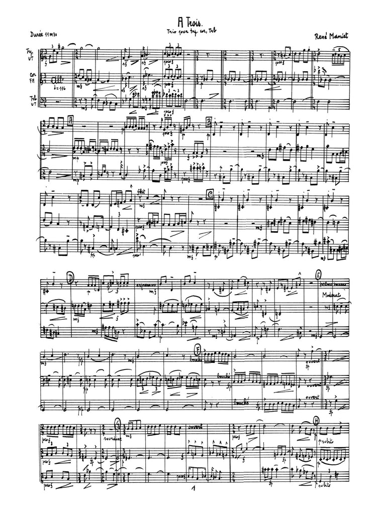 Maniet - A Trois for Trumpet, Horn, and Trombone - BRE0583EJM