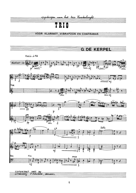 De Kerpel - Trio for Clarinet, Vibraphone and Contrabass - CM1275EJM