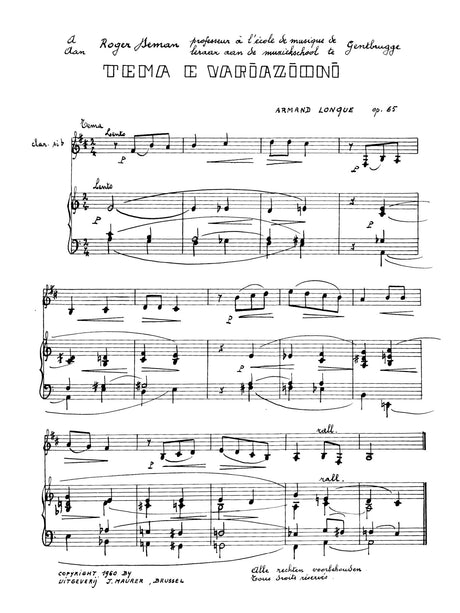 Lonque - Tema e Variazioni for Clarinet and Piano - CP0330EJM
