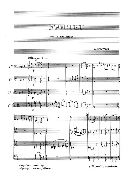 Pelemans - Kwartet for Clarinet Quartet - CQ0453EJM