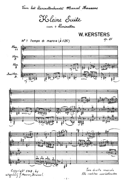 Kersters - Kleine Suite for Clarinet Quartet - CQ0559EJM
