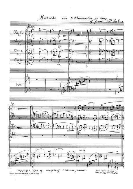 Cabus - Sonate for Clarinet Quartet and Harp - CQ0717EJM
