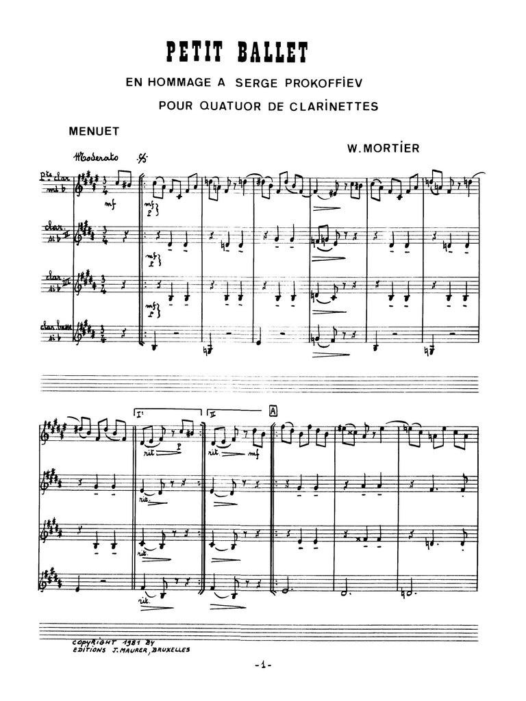 Mortier - Petit Ballet for Clarinet Quartet - CQ1131EJM