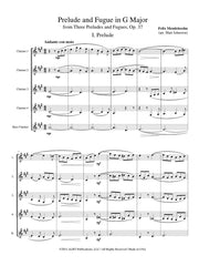 Mendelssohn (arr. Johnston) - Prelude and Fugue in G Major for Clarinet Quintet - CQ111