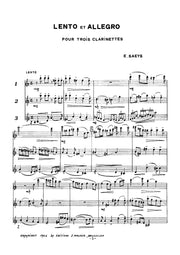 Saeys - Lento et Allegro for Clarinet Trio - CT0417EJM