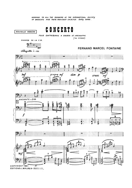 Fontaine - Concerto for Contrabass and Piano - DBP0441EJM