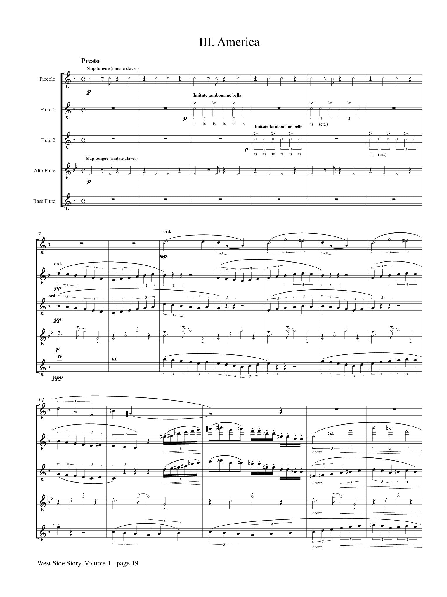 Bernstein (arr. Cutts) - West Side Story, Volume for Flute Quintet - United Music and Media Publishers