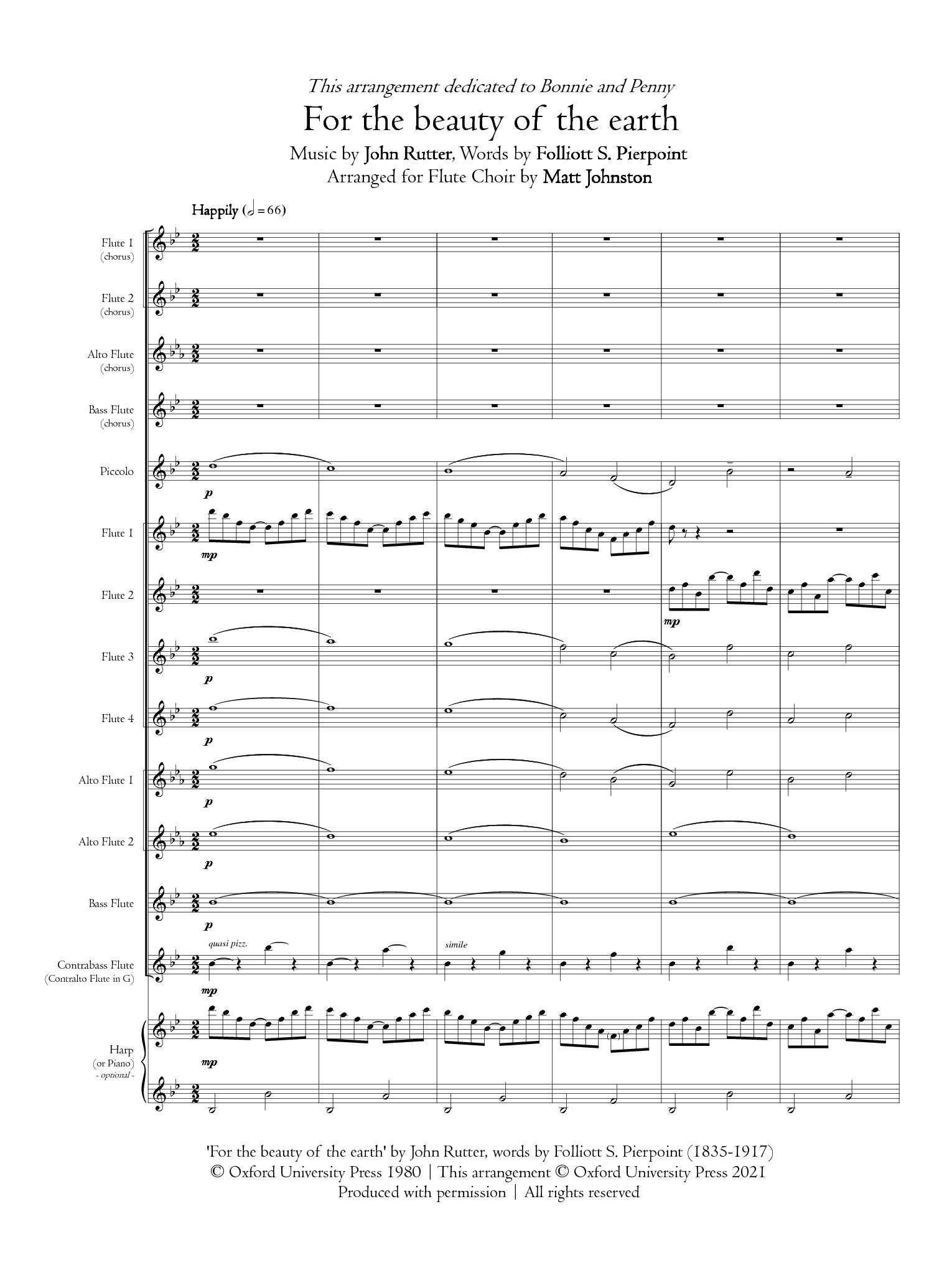 Rutter Score Rutter (arr. Johnston) - For the Beauty of the Earth for Flute Choir ...