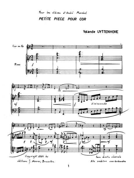 Uyttenhove - Petite Pièce for Horn and Piano - FRHP0585EJM
