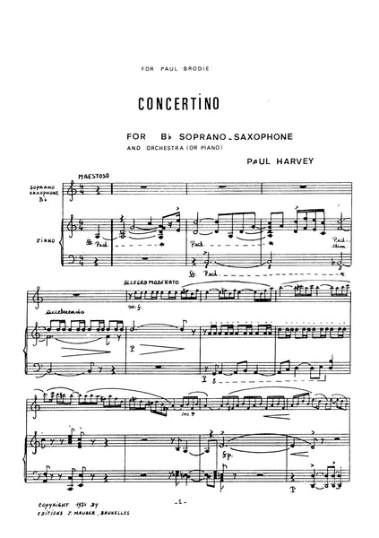 Harvey Concertino for Soprano Saxophone and Piano