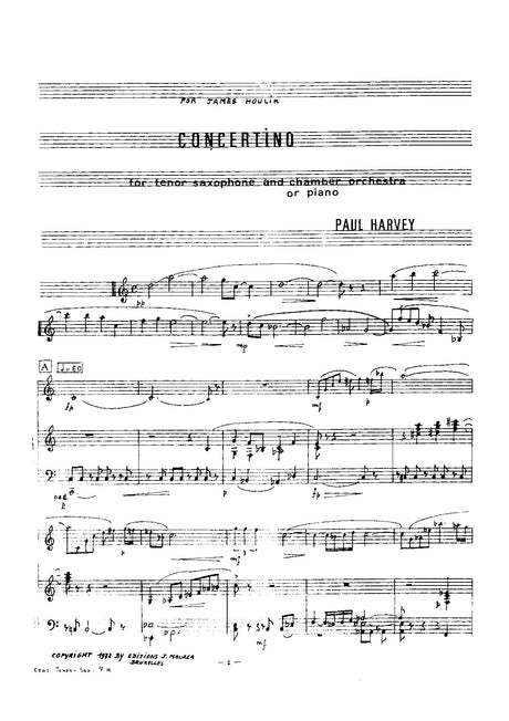 Harvey - Concertino for Tenor Saxophone and Piano - SP0947EJM