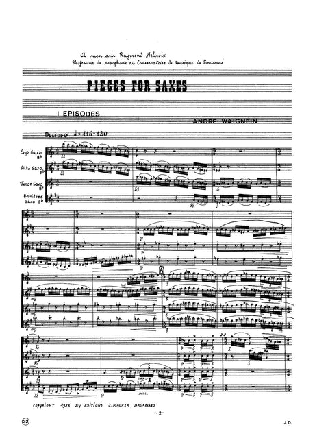 Waignein - Pieces for Saxes for Saxophone Quartet - SQ1189EJM