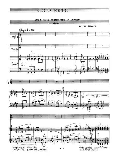 Pelemans - Concerto for Two Trumpets (Piano Reduction) - TDP0542EJM