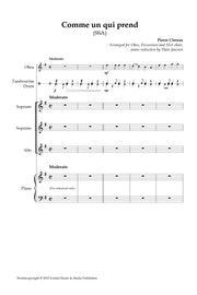 Clereau - Comme un qui prend for Oboe, Percussion and SSA Choir - V200207UMMP