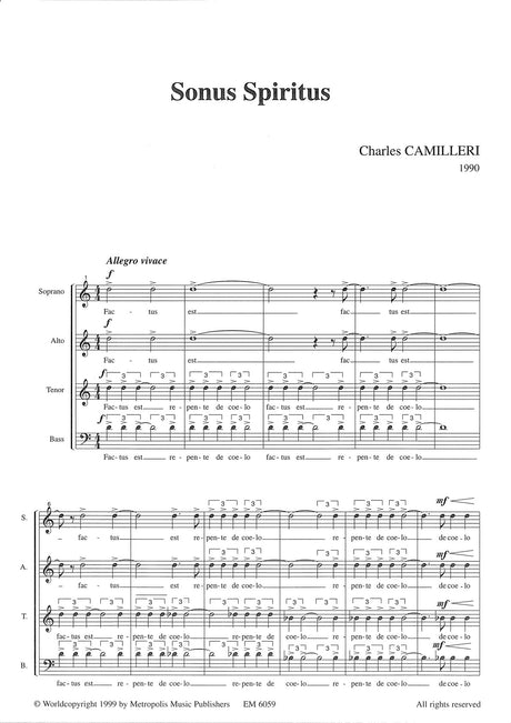 Camilleri - Sonus Spiritus for SATB Choir - V6059EM