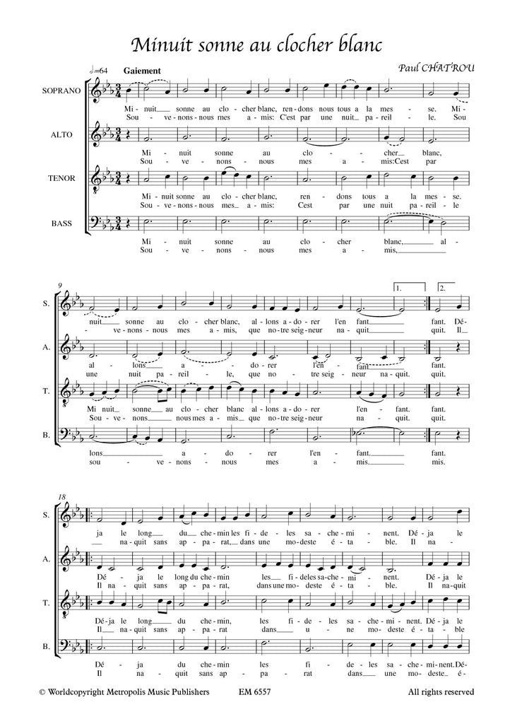 Chatrou - Minuit sonne au clocher blanc for SATB Choir - V6557EM