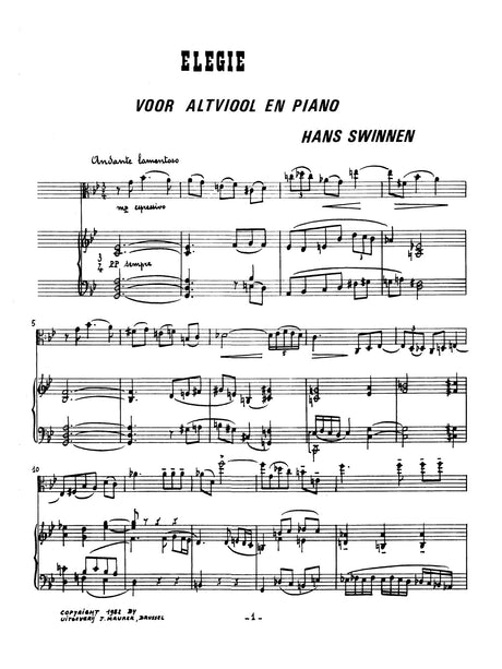 Swinnen - Elegie for Viola and Piano - VAP1187EJM