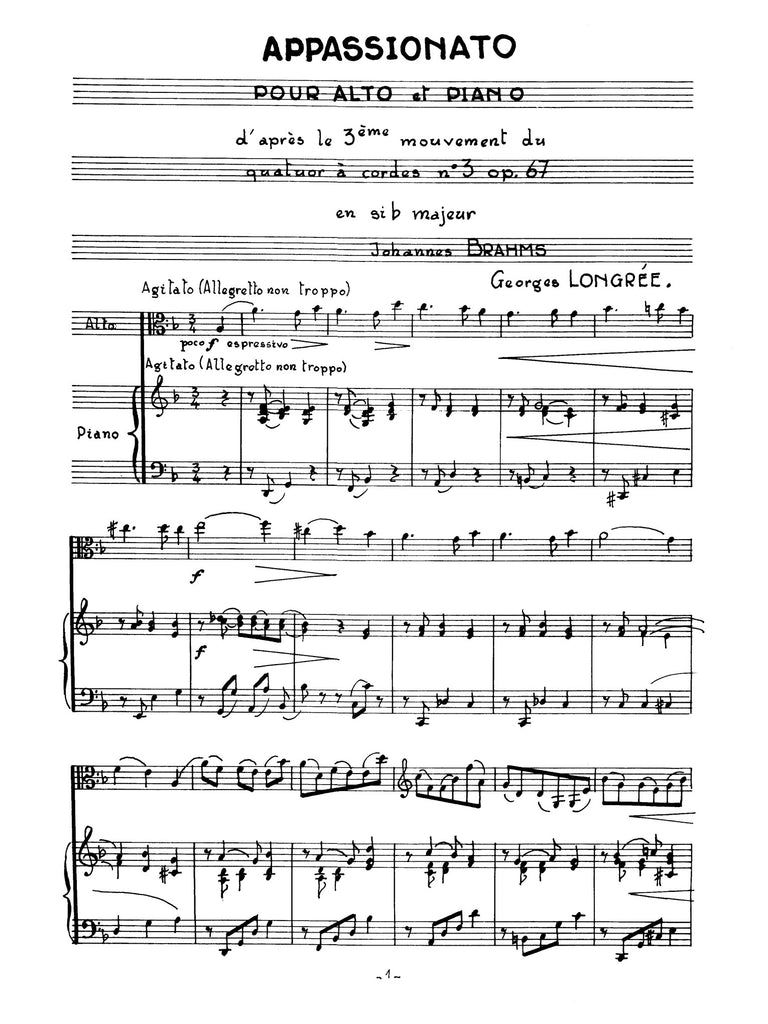 Brahms (arr. Longree) - Appassionato for Viola and Piano - VAP1355EJM